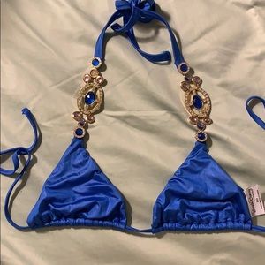 Blue rhinestone bikini top, Beach Bunny Swimwear
